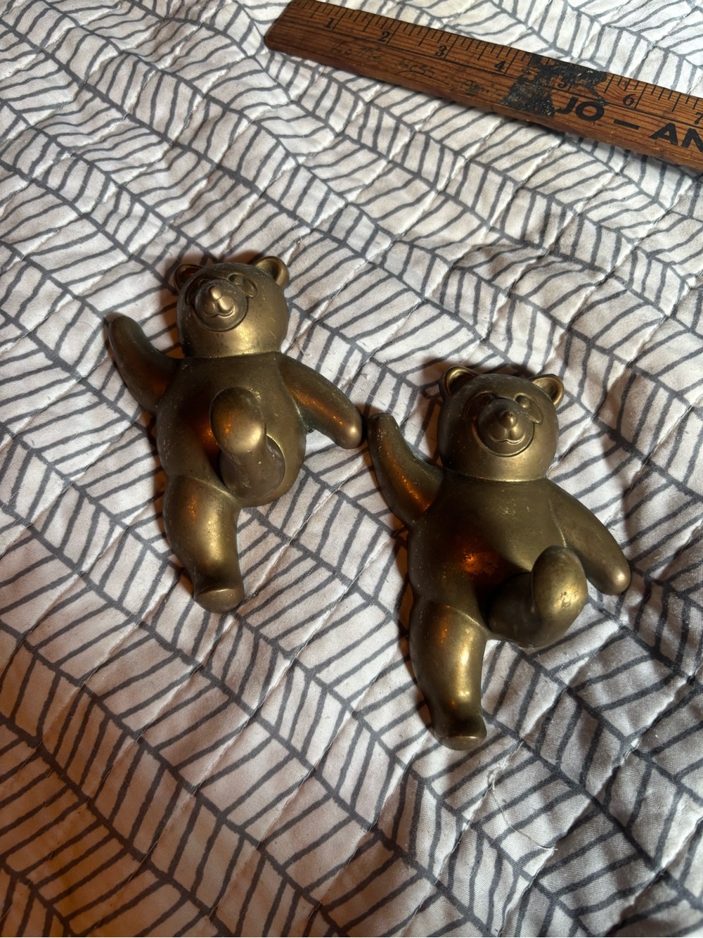Brass Teddy Bear Wall Hooks - set.  of 2 wall hanger bears